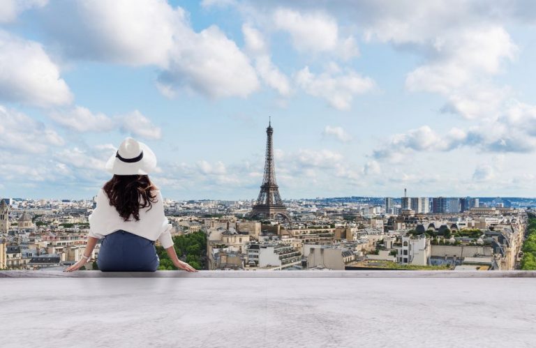 woman looking out towards Paris